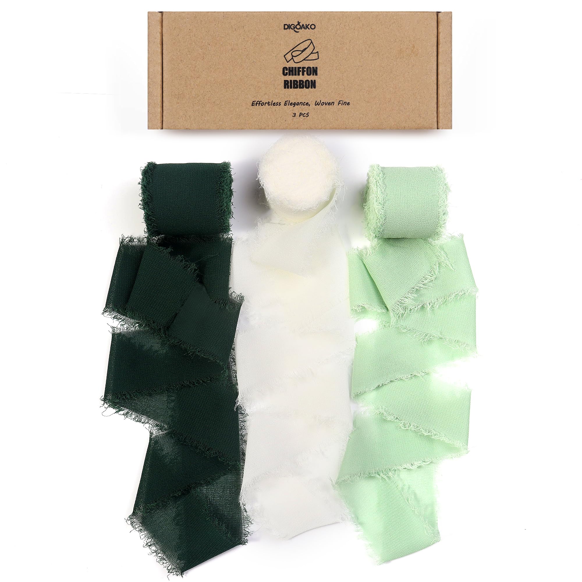 Forest Green Trio Ribbon Set - 1.5" x24Yds | Fringe Ribbon for Christmas Wreaths, Rustic Floral Design, Farmhouse Crafts & Nature Theme Decor