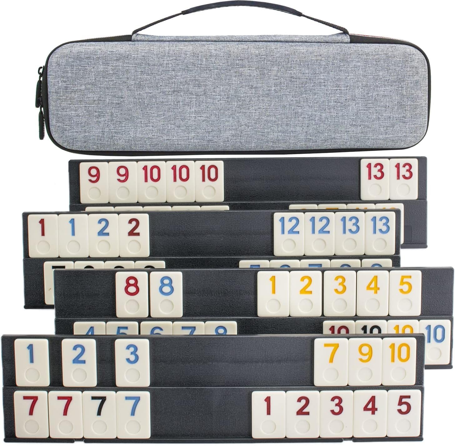 Bucher&Rossini Rummy Cup Spiel mit 4 Racks im Koffer, 106 Rummy Tiles Travel Set für 4 Spieler