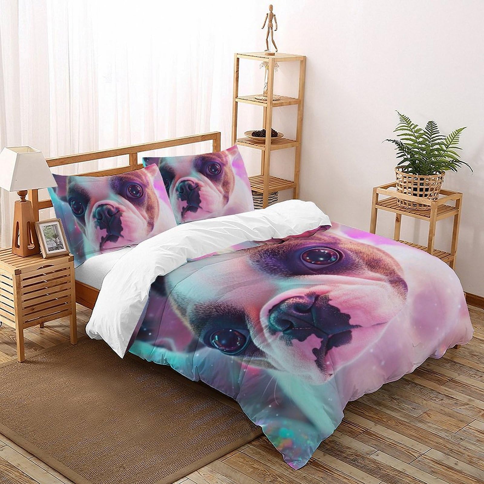 Housse de couette chiot rose literie microfibre premium avec fermeture éclair