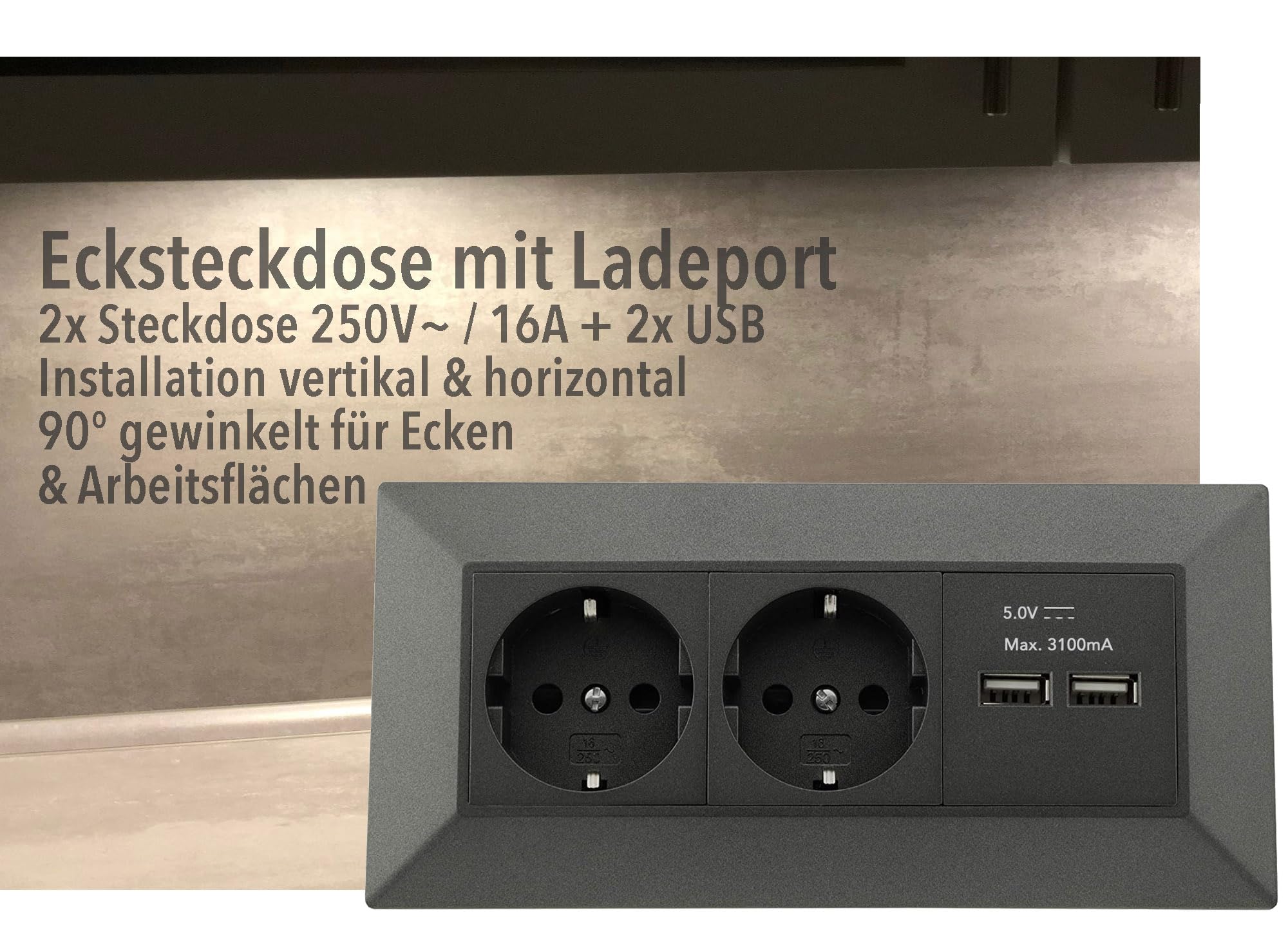 stekkerdoos 2-voudig met USB 1.5m zwart