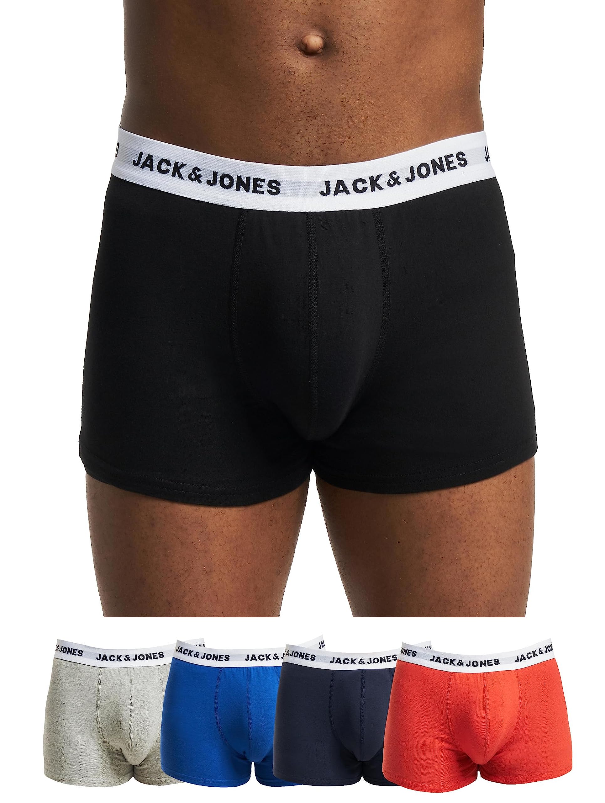 JACK & JONES ACCESSORIES Men's JACWHITE Trunks 5-Pack Boxershorts, Black/Pack:Surf The Web-Navy Blazer-Fiery Red-LGM, L