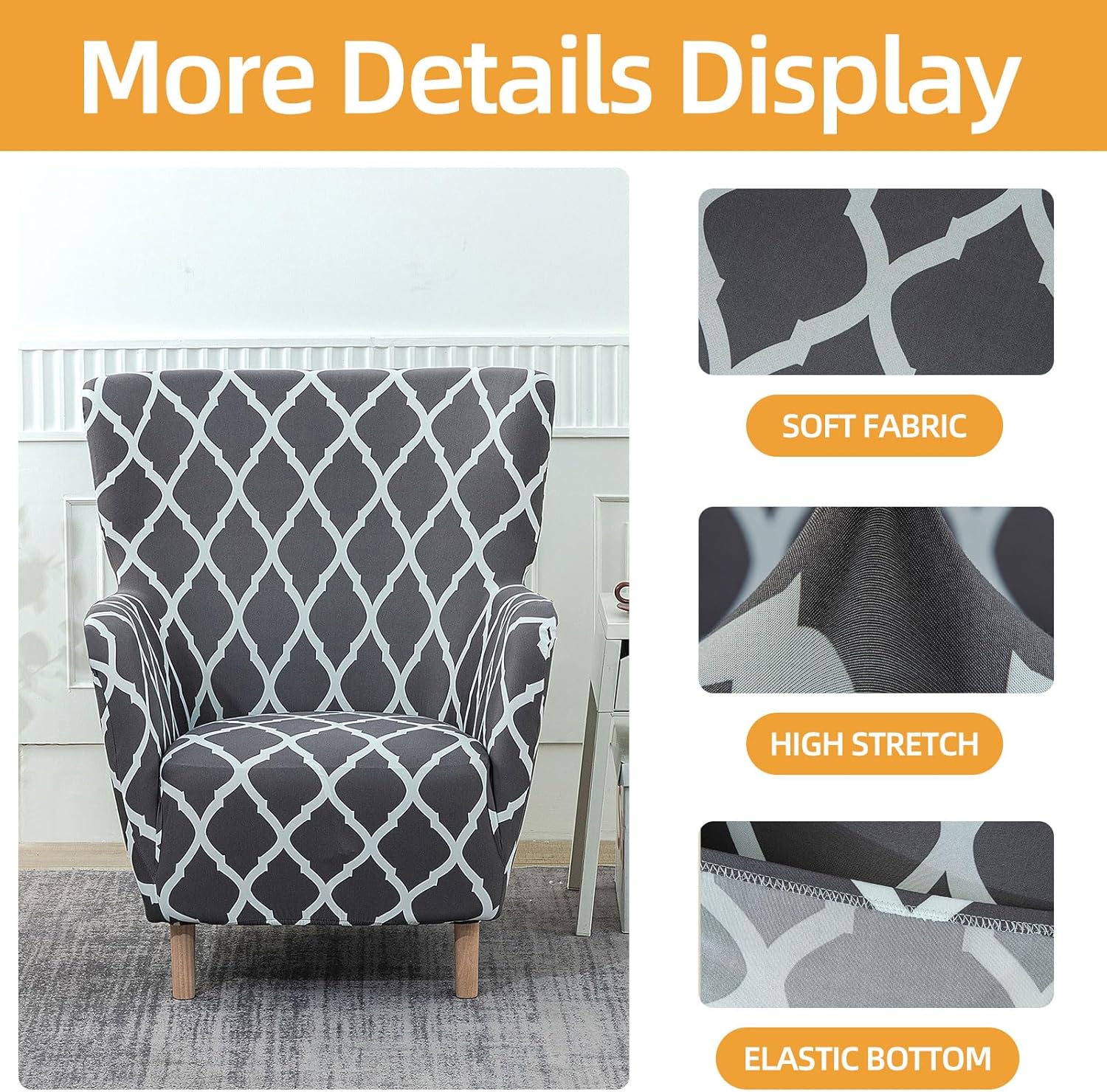 Printed Elastic Single-Person Chair Ocasan high backrest Chair Cover, Single-Layer Fabric Irregular-Shaped Sofa Cover, Simple and Casual Sofa Chair Cover (ziyouqianhui, Single seat)