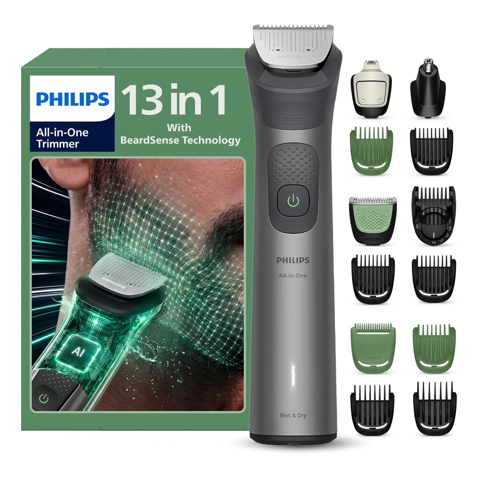 Philips India's No.1 Men's Trimmer* | Ultimate Precision | BeardSense Technology- Scans 125x/sec, adapts to density | All-in-One Full body Grooming Kit | 120min runtime | IPX7 | 5yrs warranty* | MG7922 — image 1 of 7