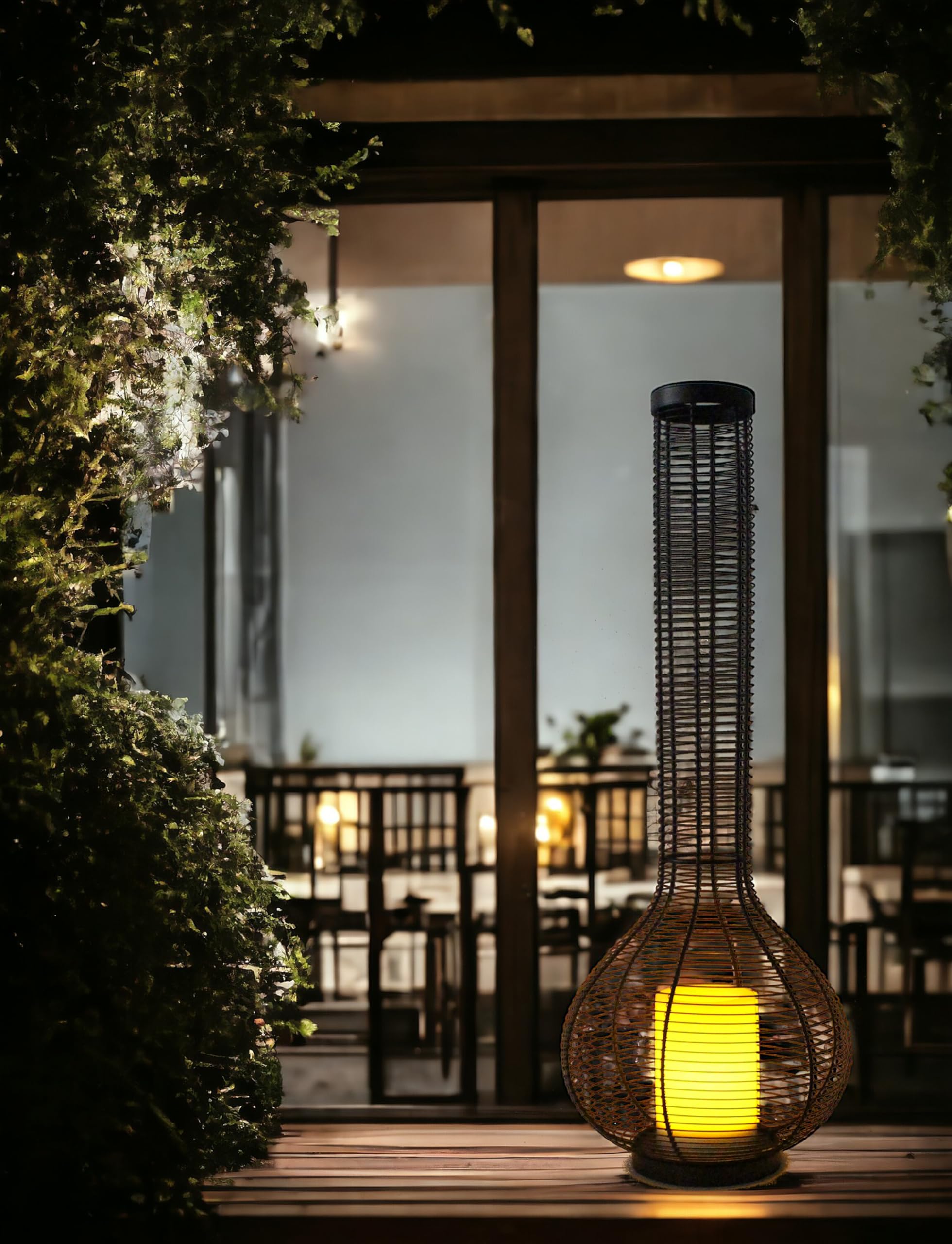 Solar Laterne XXL 75cm Höhe mit LED Kerze Solarlampe Solarleuchte Lampe Gartenleuchte Gartenlampe Solarlaterne Schwarz