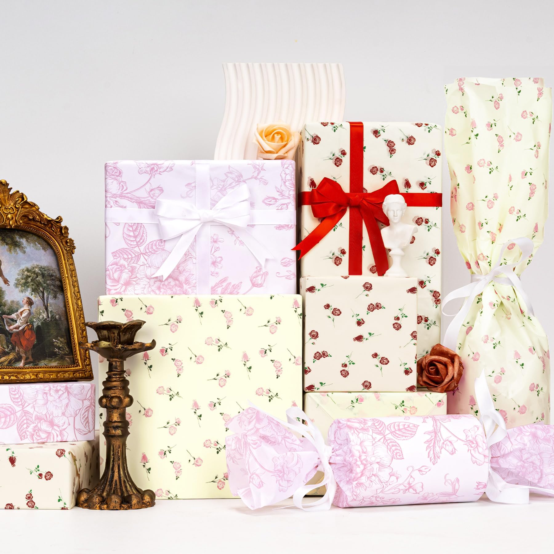 Papier De Soie Nacré Larcenciel - 60 Feuilles 50x35cm Pour Emballage Cadeau, Rose Et Blanc Scintillant