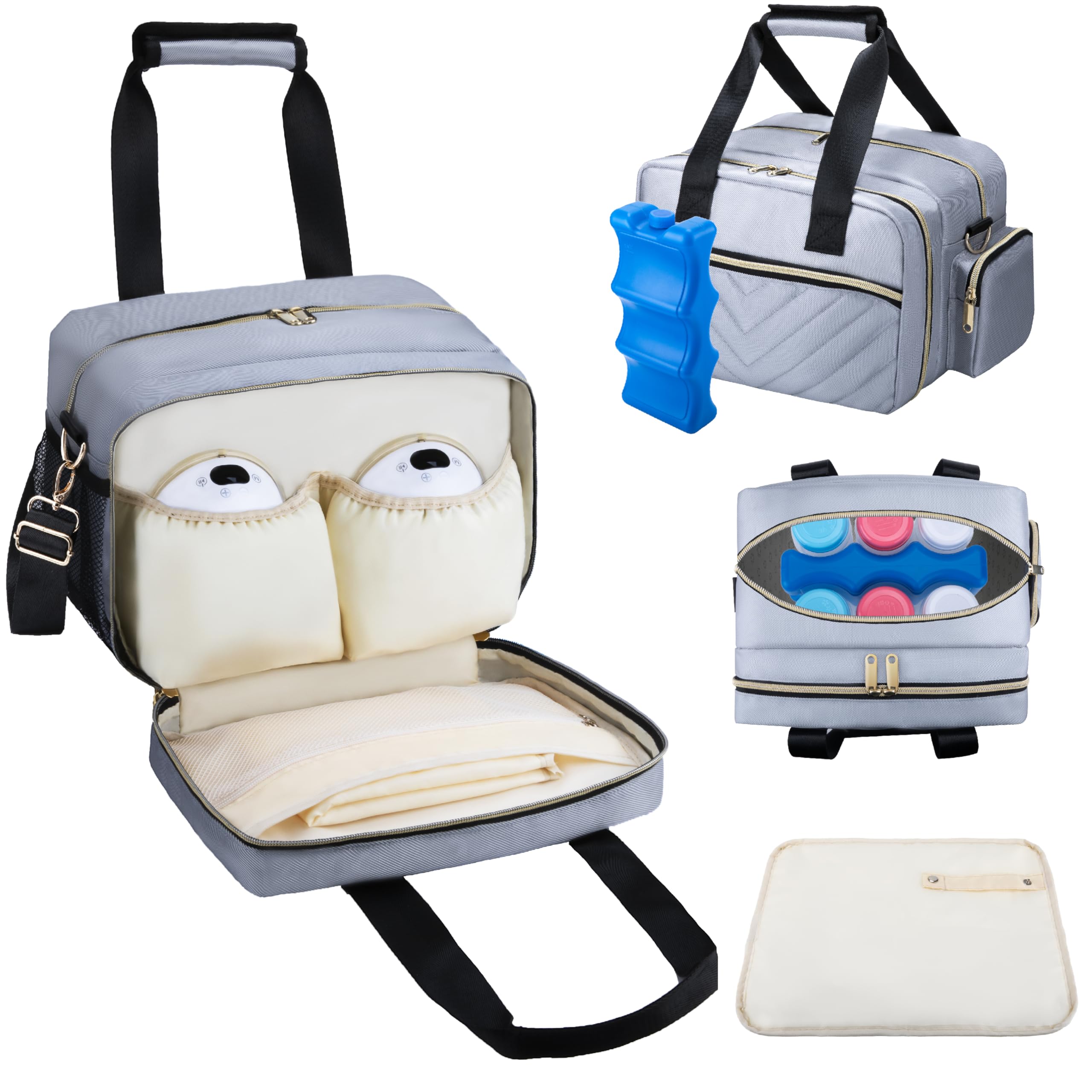Breastmilk Cooler Bag with Ice Pack, Wearable Breast Pump Storage Bag, Insulated Bottle Travel Bag Compatible with Momcozy/Elvie/Willow, Fits 6 Baby
