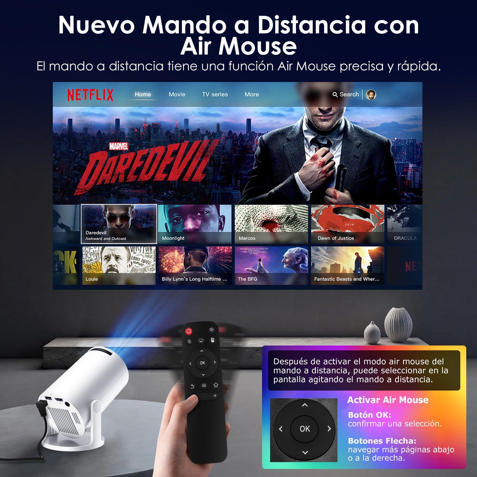 WOLFANG Proyector Portatil, Mini Proyector 1080P con Apps Integradas, WiFi y Bluetooth, Corrección Keystone Automática, Compatible con iOS/Android/TV Stick/PS5