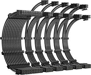Power Supply Sleeved Cable, PSU Extension Cable Kit / 1x24pin ATX / 2x8pin (4+4) EPS / 3x8pin (6+2) PCI-E, 30cm Length with Combs, Dual EPS Black