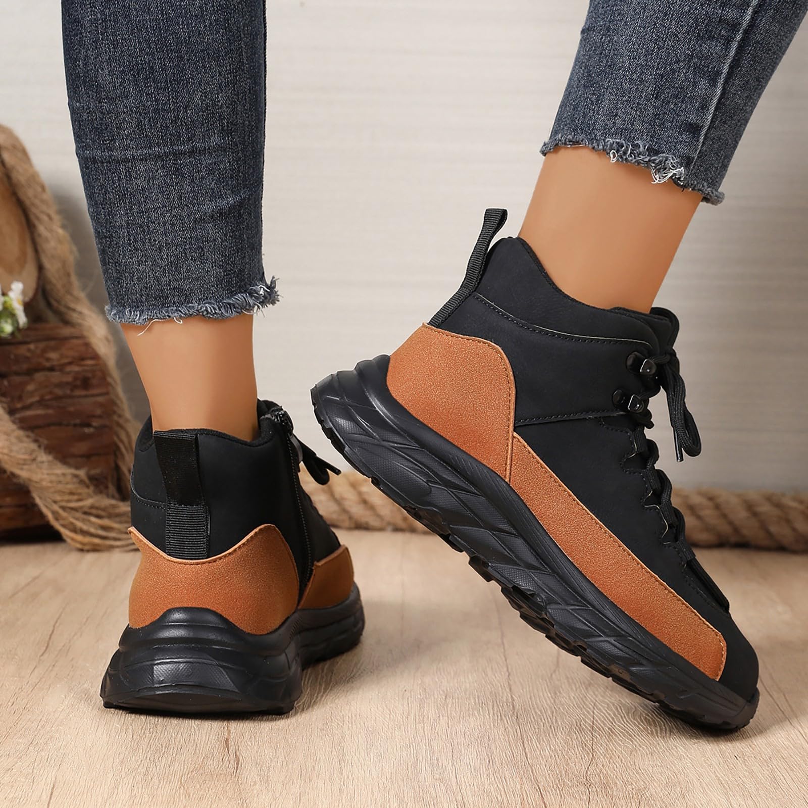 Zapatillas altas para mujer, con cremallera, ligeras, para senderismo