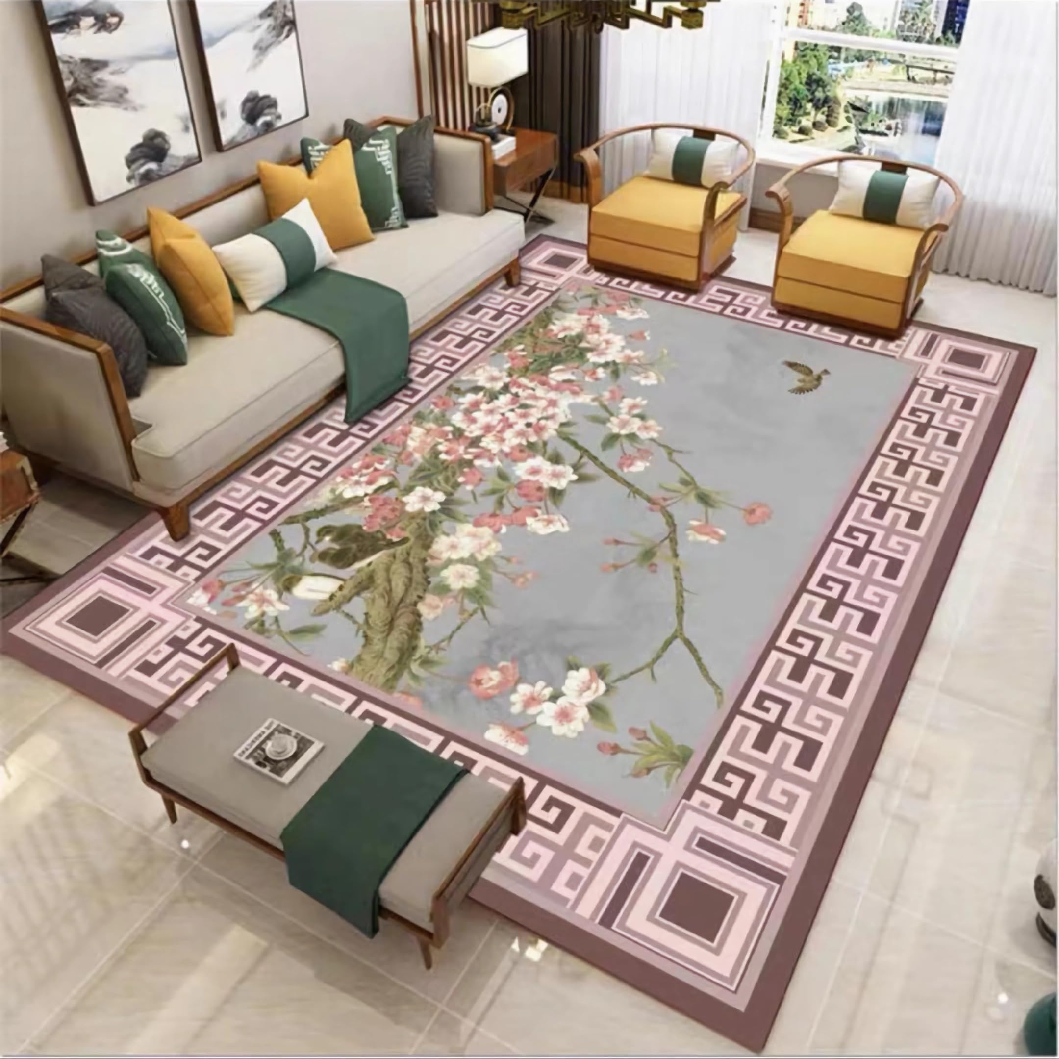 Teppich büro Grau Braun Baum Zweig Muster Design Waschbar Strapazierfähig Teppich,deko jugendzimmer deko Wohnzimmer modern,160x230cm