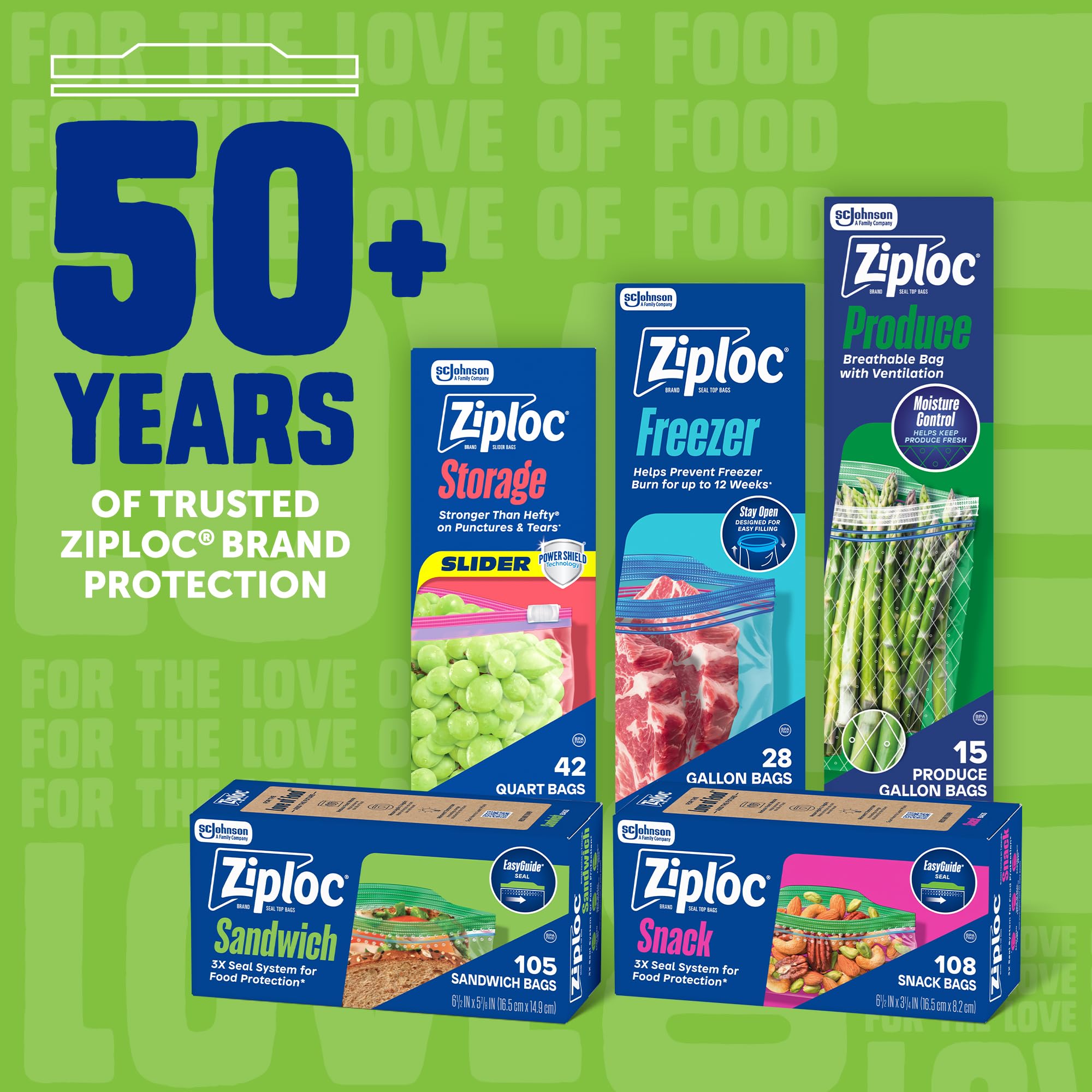 Ziploc Sacchetti per panini e snack con texture EasyGuide, sacchetti in plastica con tecnologia Grip 'n Seal, 270 sacchetti in totale