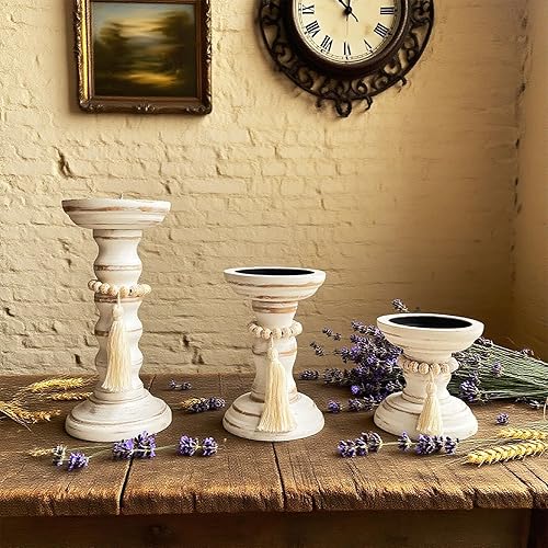 Miniatura 9 de Wood Candle Holders for Pillar Set of 3 Rustic Candles Holder Tall Candlestick Stand for Farmhouse Decor Fireplace Table Centerpieces