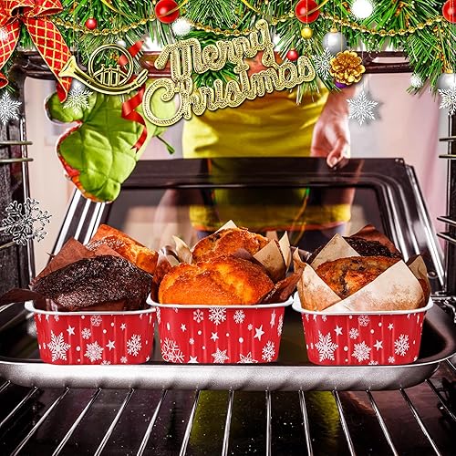 Miniatura 7 de Suttmin 200 tazas de papel de aluminio de Navidad para hornear cupcakes, tazas de postre de 5 onzas con tapas, contenedores cuadrados desechables de