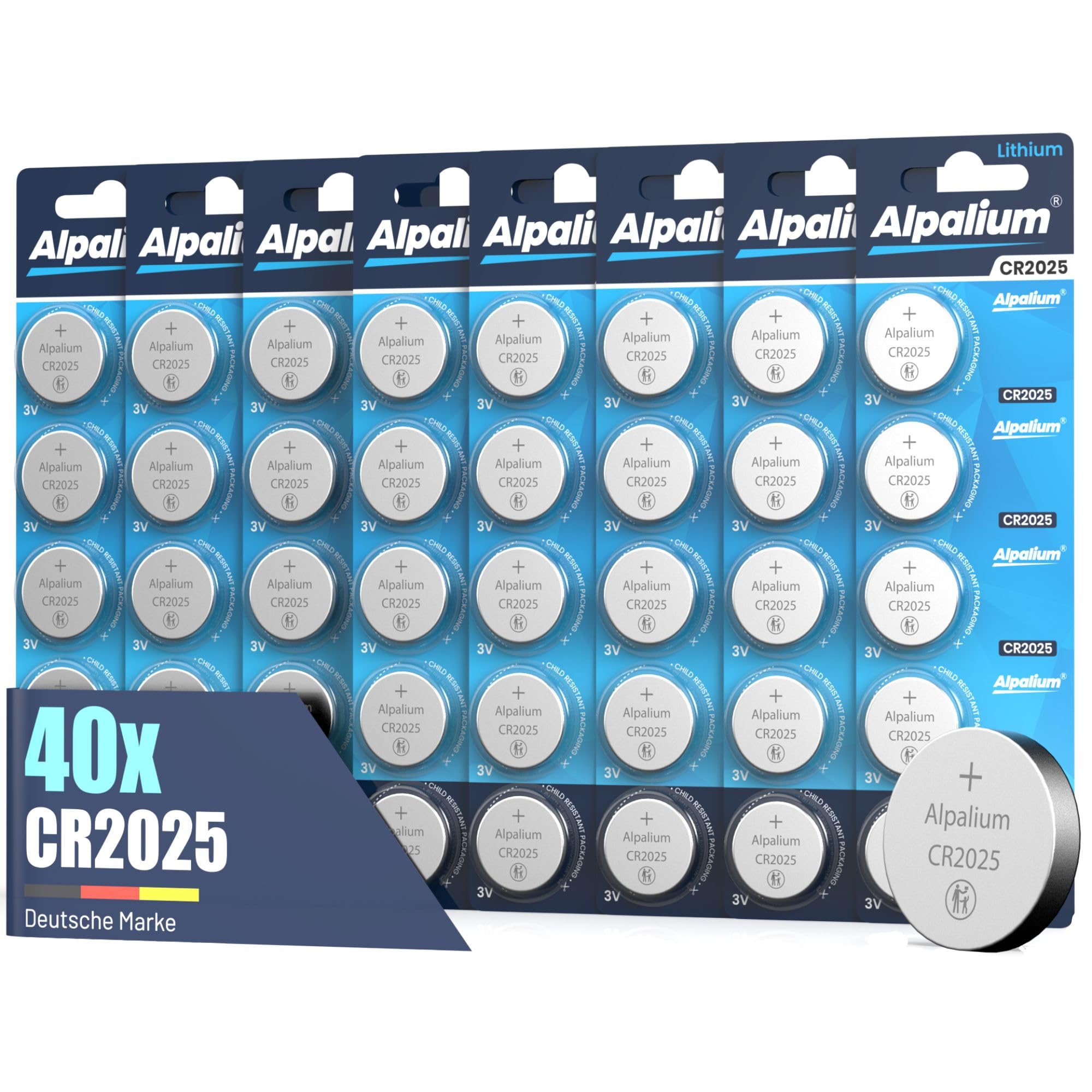 CR2025 Batterie Knopfzelle, 5er Pack, 3V Alpalium, Hohe Leistung für Fernbedienungen, Schlüsselanhänger, CPUs, tragbare und medizinische Geräte, CR 2025 Premium Qualität & Lange Lagerfähigkeit