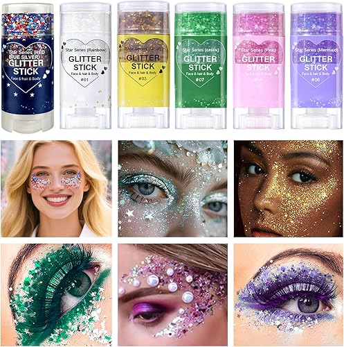 Red White and Blue Body Glitter,4th of July Outfits for Women Kids Patriotic Accessories,Face Hair Glitter Gel Makeup,USA Flag Holographic Long Lasting Chunky Sequins Glitter (Red White and Blue)(Red White and Blue)