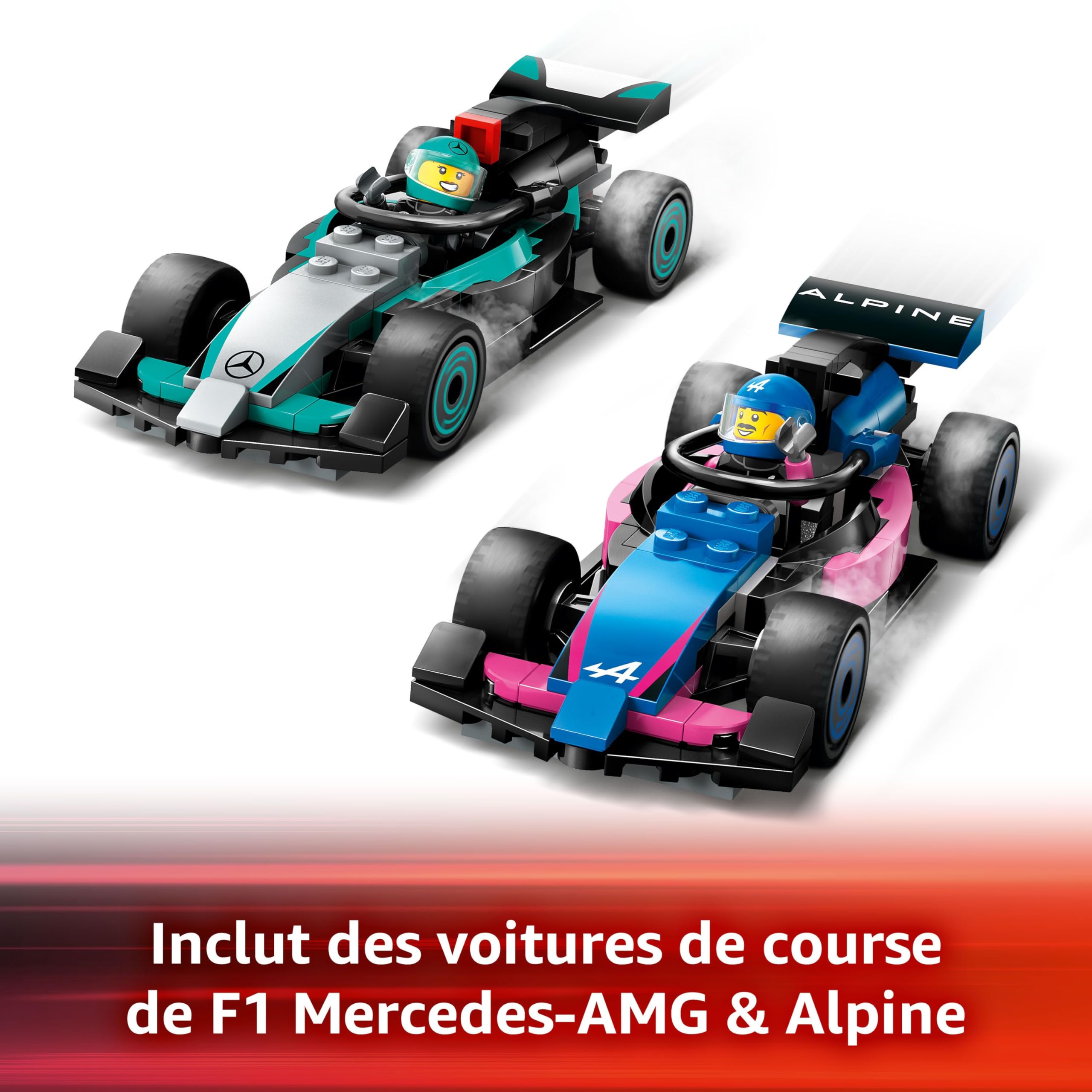 LEGO City Garage de F1 et voitures Mercedes-AMG et Alpine - Jeu de construction pour garçons et filles dès 7 ans - Inclut 2 véhicules, 2 pilotes et 4 mécaniciens - Cadeau pour amateurs de course 60444