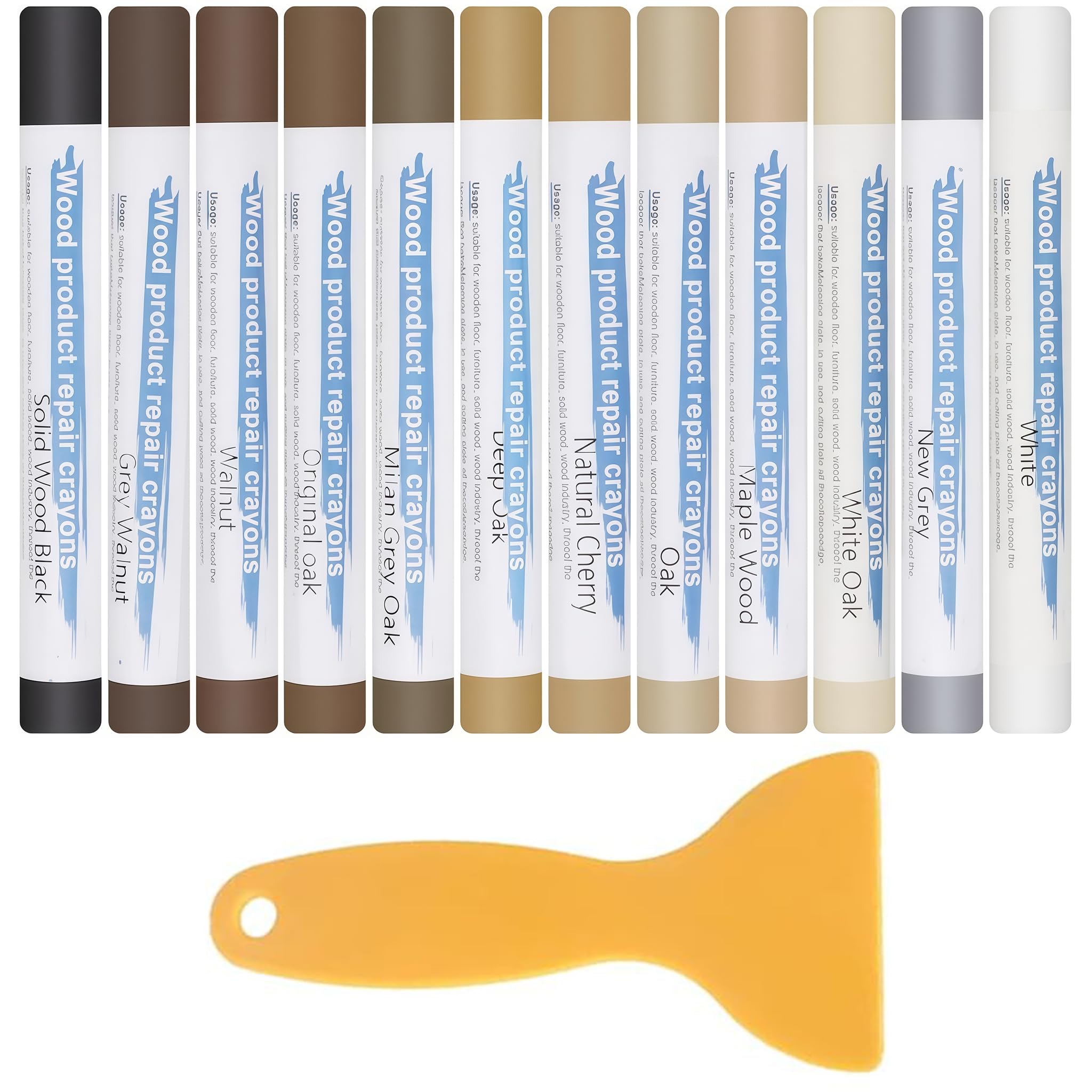 Kit di Riparazione Laminate 13 Pezzi, Kit di Riparazione parquet e Vinile con Stucco per Legno e Penna in Cera Dura Calda per Riparare i Danni ai Pavimenti in Legno