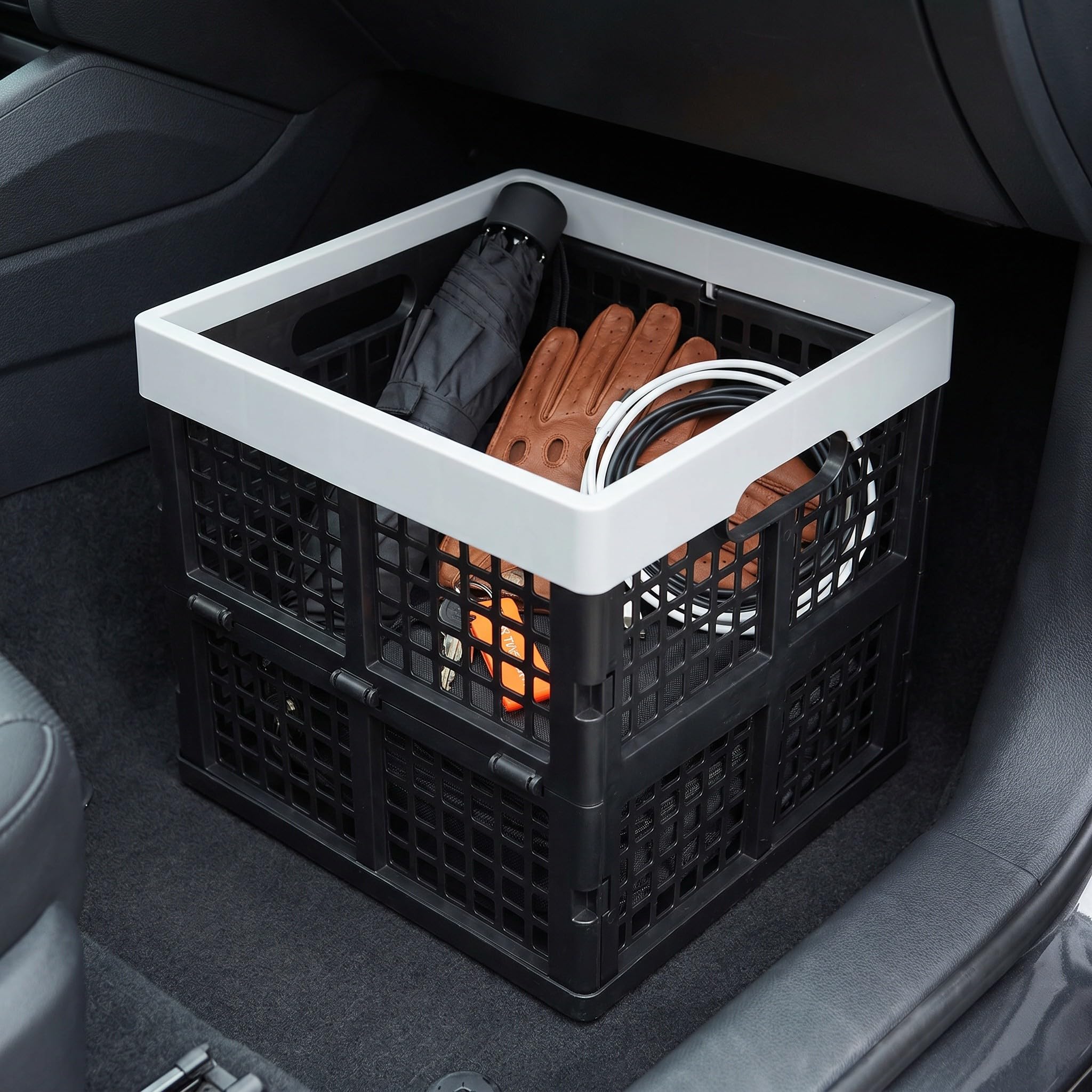 Lurrose Caja de plástico plegable con asas - Contenedor multiusos apilable para maletero de SUV - Caja de almacenamiento plegable para organización del hogar, garaje y mudanzas