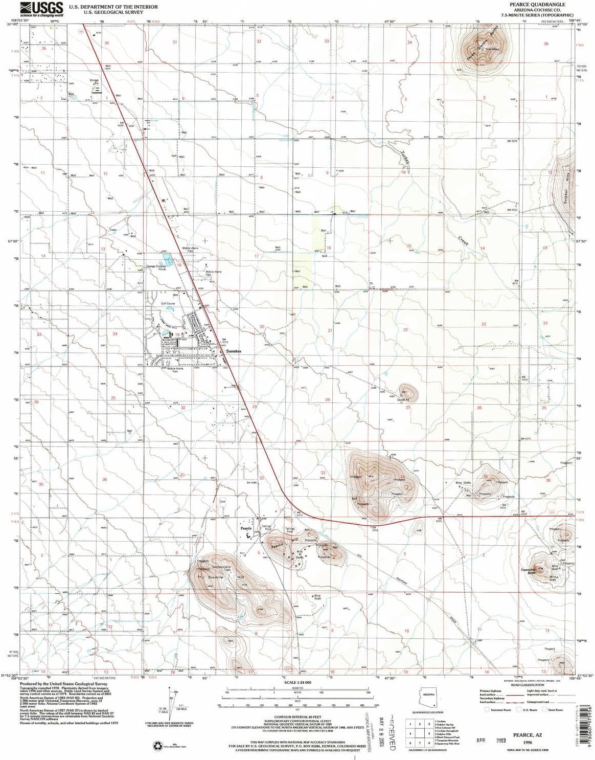 YellowMaps Pearce AZ topo map, 124000 Scale, 7.5 X 7.5