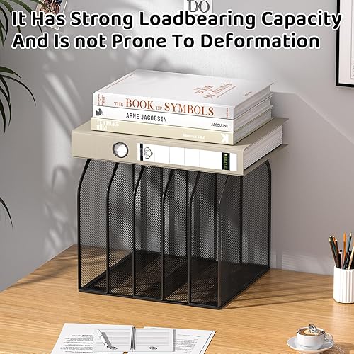 Miniatura 4 de Organizador de carpetas de archivos de 5 secciones negro para escritorio, soporte vertical de metal, organizador de archivos de escritorio, soporte
