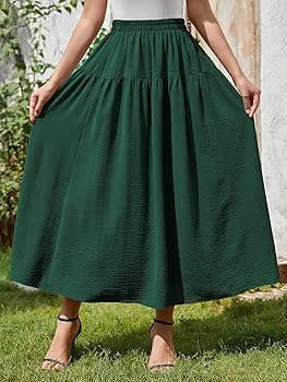 EeYu Tiered Maxi Skirt for Women 2025 Summer Elastic Waist A
