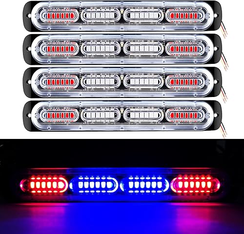 4 luces estroboscópicas de emergencia LED de 24 LED, luces intermitentes de emergencia para parrilla, barra de luz de peligro de construcción para