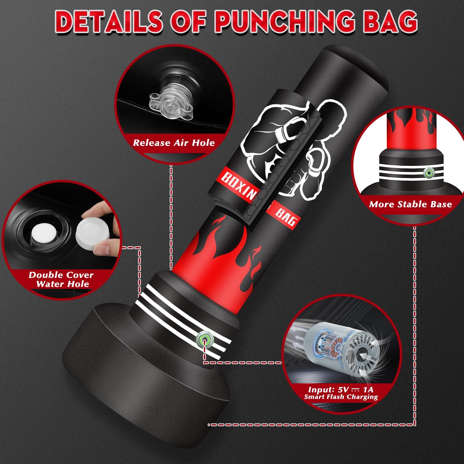 Saco de Boxeo 180cm Pesado Autoinflable con Guantes y Bomba de Aire para Entrenamiento MMA Muay Thai