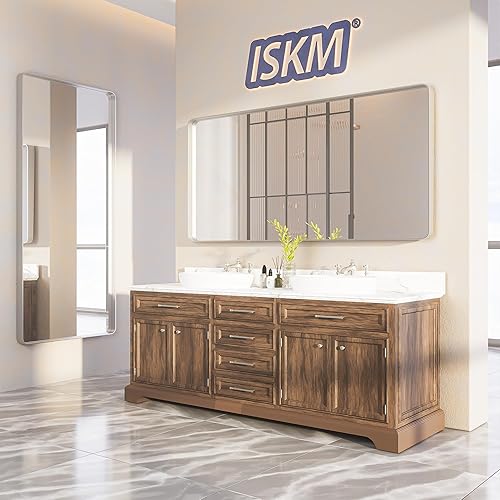 Miniatura 7 de ISKM Espejo con marco plateado para pared de 20 x 16 pulgadas, espejo de tocador de baño antioxidante, vidrio templado, espejo rectangular