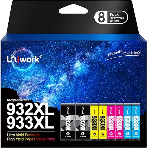 Uniwork Cartucho de tinta de repuesto compatible para impresora HP 932XL 933XL 932 933 uso para Officejet 6600 6700 6100 7612 7610 7110 (2 negros, 2