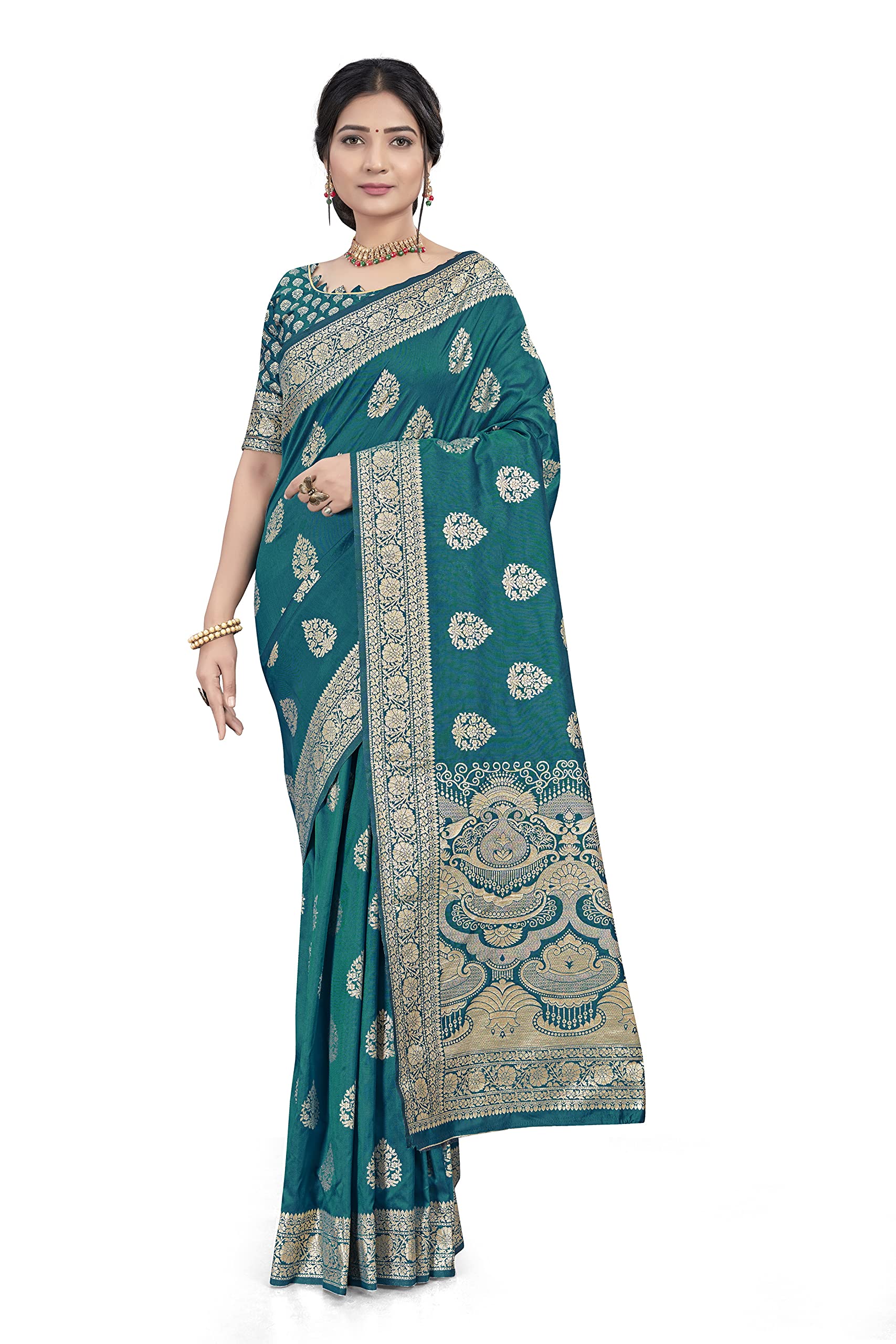 Glory Sarees Womens Banarasi Silk Saree With Blouse Piece (Gs_Bridal_Silk141_Rama)
