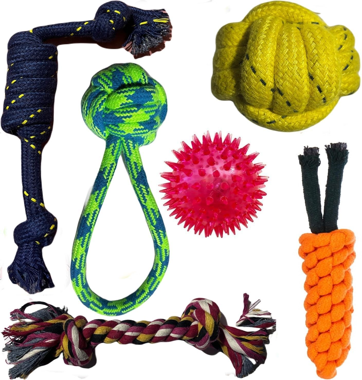 WAGGY TAILS Dog Bite Toy + Dog Toys + Dog Chew Toys + Puppy Teething Toys + Rope Toys + Dog Toys for Small to Medium Dog Toys + Dog Toy Pack (Pack of 6 (Spike Ball+ Spike Bone)) (B0CSXKWB2N) Amazon Price History, Amazon Price Tracker