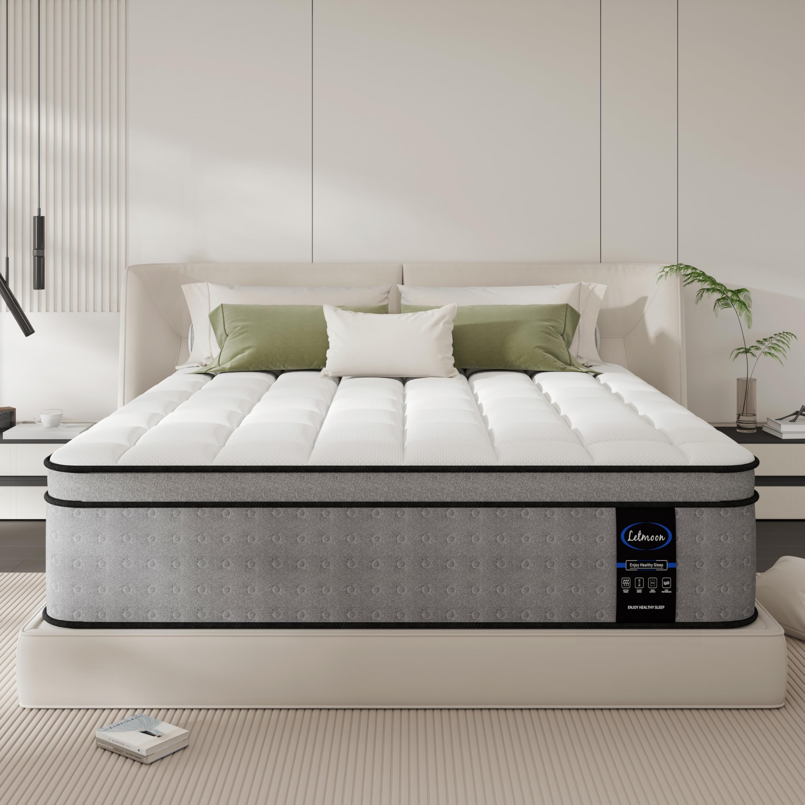 letmoon king mattress, 14 inch hybrid king size mattress with memory foam, pocket spring[upgrade], strong edge support, motion isolation, targeted back support, no fiberglass