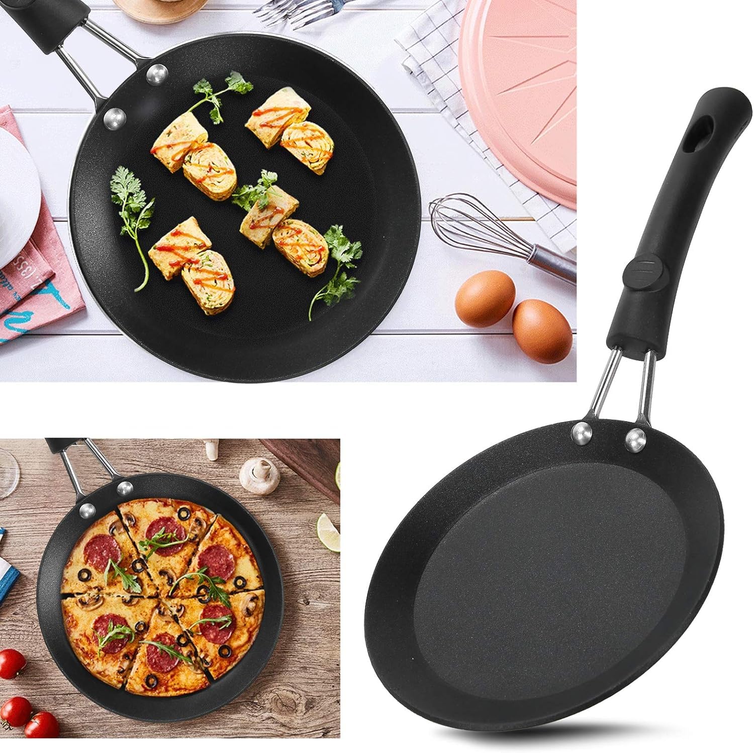 Padella per pancake， Padella for grill Padella antiaderente, Padella for pancake con uova fritte for colazione, Pentola for frittata con gnocchi, Pentola con manico termoisolante Pentole for cucina do