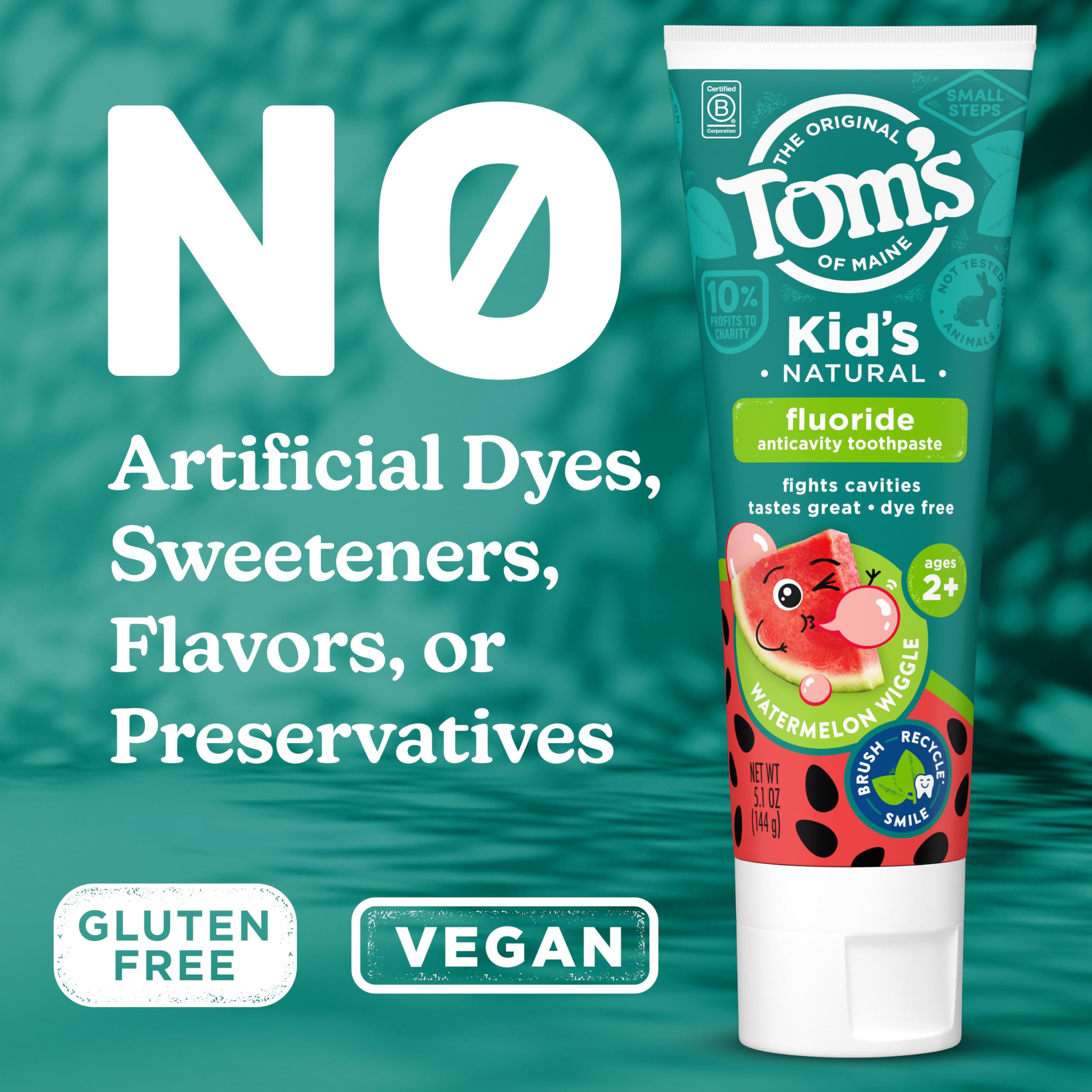 Tom's of Maine Natural Kids Fluoride Toothpaste, Watermelon, 3 Pack, 5.1 oz view 4
