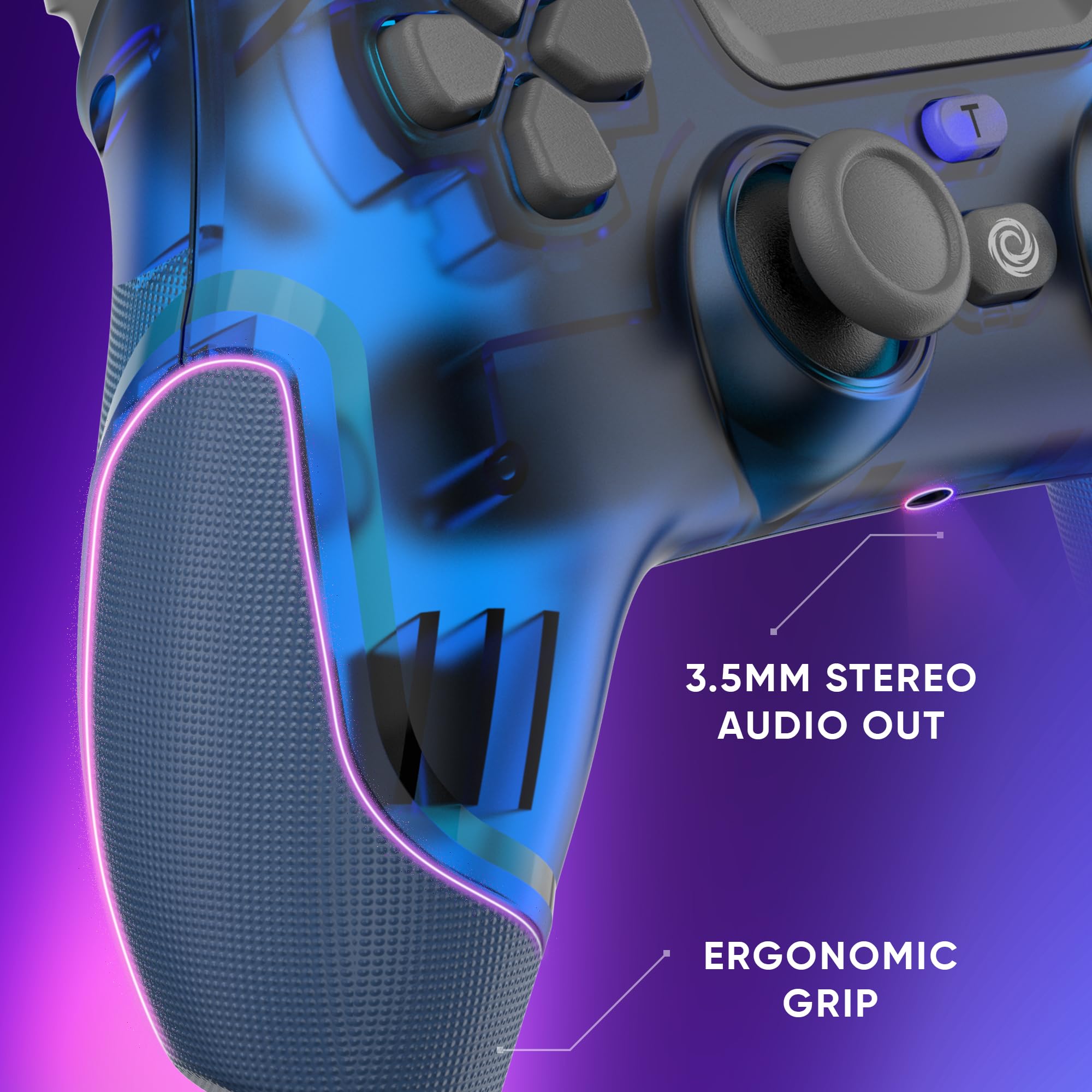 Oniverse Controller Wireless per PS4 PS3 PC ANDROID iOS, Uscita Cuffie, Joystick Hall Effect, Batteria Ricaricabile 1000mAh, Giroscopio 6 Assi, Revolt Neptune Blue