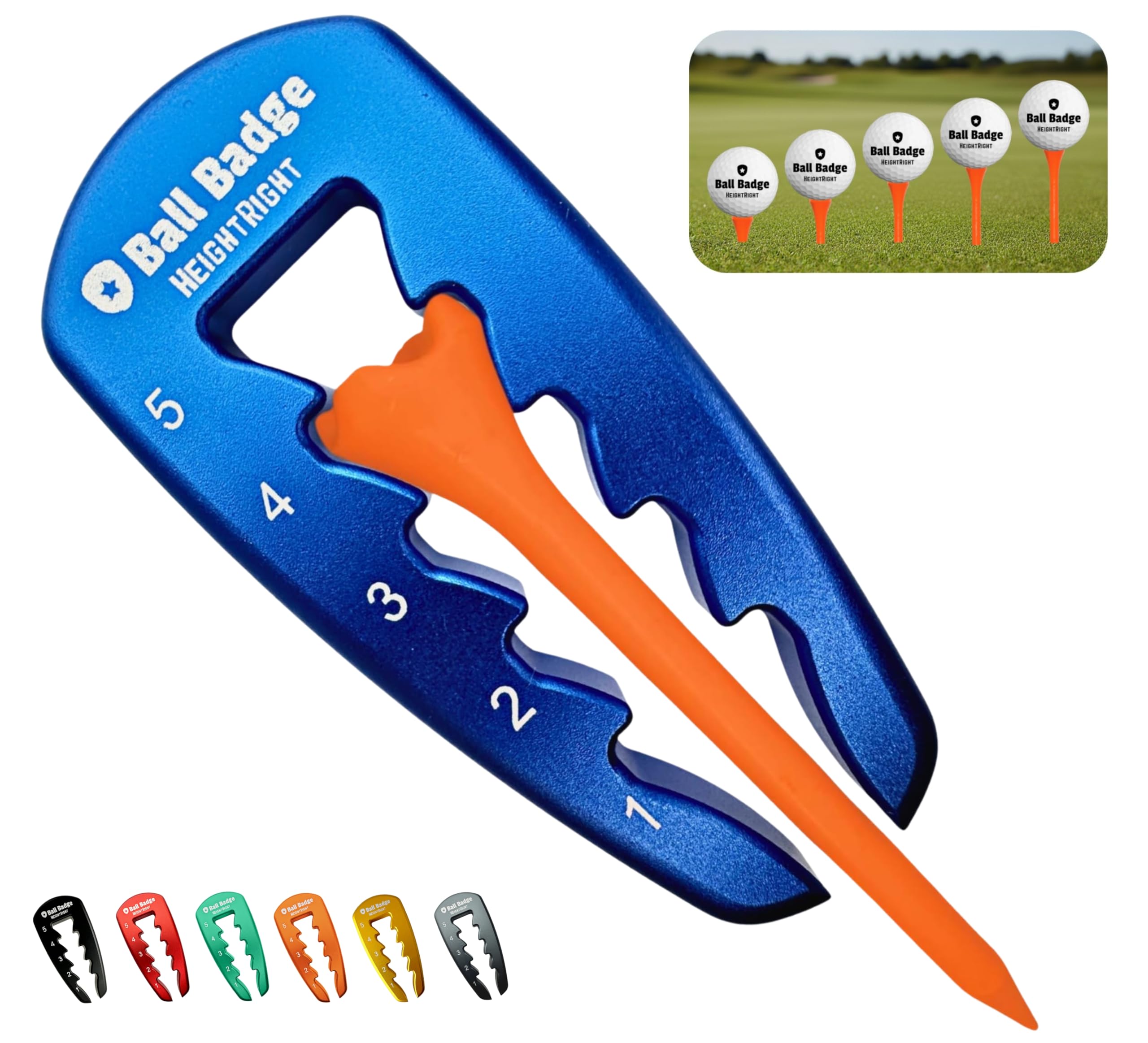 HODL 21 Ball Badge HeightRight Adjustable Golf Tee Height Tool – Precision Tee Height Setter for Consistent Swings, Durable Aluminum Design,