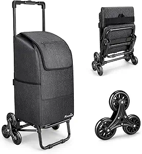 KEDSUM 2-in-1 Grocery Cart on Wheels for Stairs, 60L/300LBS Shopping & Moving Cart, Foldable Waterproof Design, Black