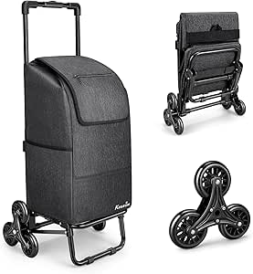 KEDSUM 2 in 1 Grocery Cart on Wheels for Stairs, 60L/300LBS Shopping Carts for Groceries, Stair Climbing Cart with Removable Waterproof Bag, Folding Shopping Carts for Stairs, Black