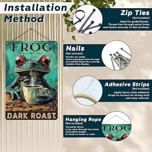 Miniatura 4 de Letrero de metal con temática de café, diseño de rana, arte de pared retro, decoración de cocina, rústico, bar, cafetería, placa de hierro, pintura