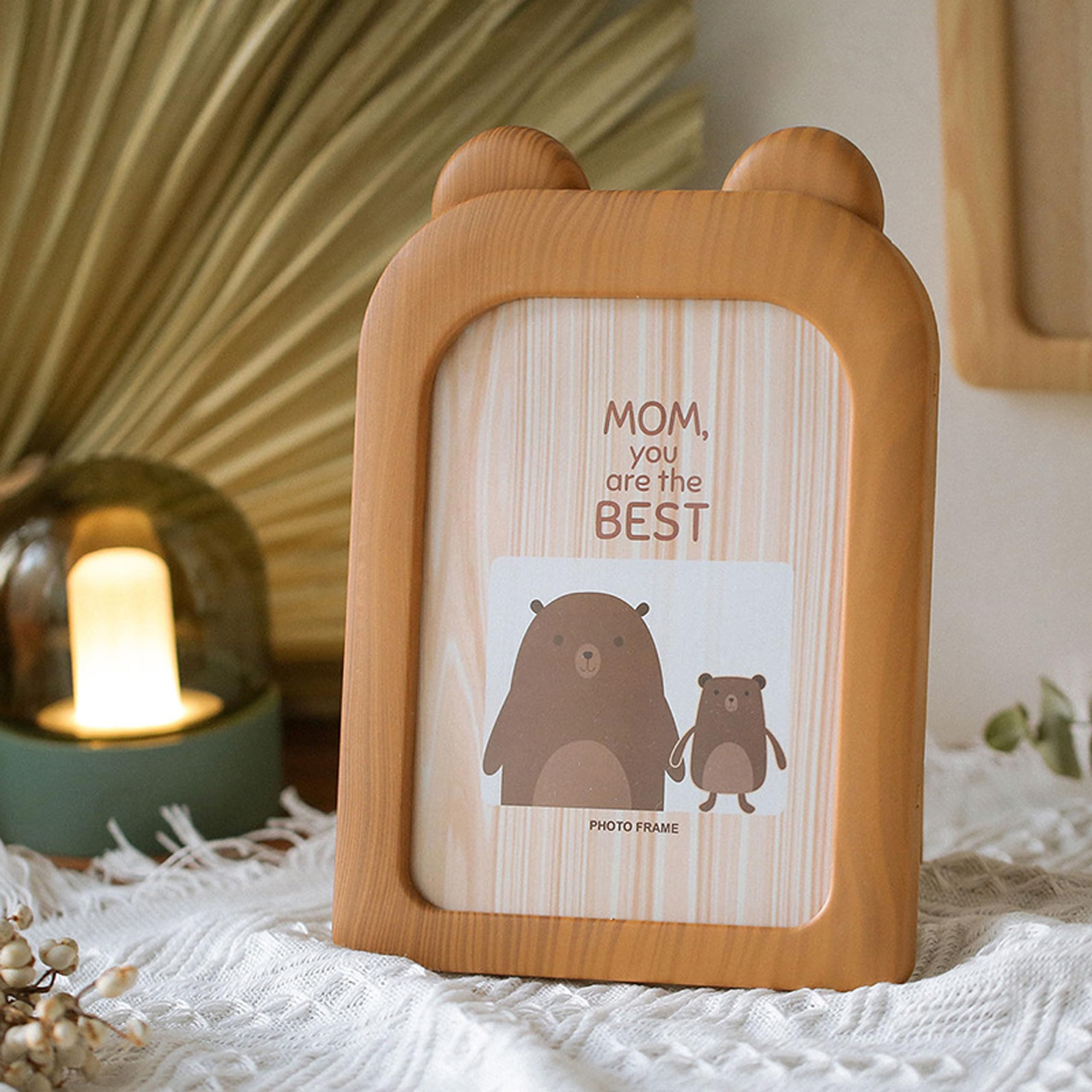 Cadre photo pour chambre d'enfant, salon, cadeau d'anniversaire, motif ours marron de dessin animé, 17 x 12,2 cm