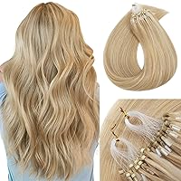 Vista 27 de MY-LADY Extensiones de cabello humano con punta I Tip, 100 hebras, 16 pulgadas, mezcla de castaño dorado, rubio decolorado, extensiones de cabello