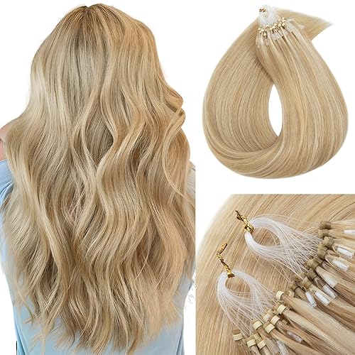 Miniatura 25 de MY-LADY Extensiones de cabello humano con punta I Tip, 100 hebras, 16 pulgadas, mezcla de rubio ceniza rubio decolorado, extensiones de cabello