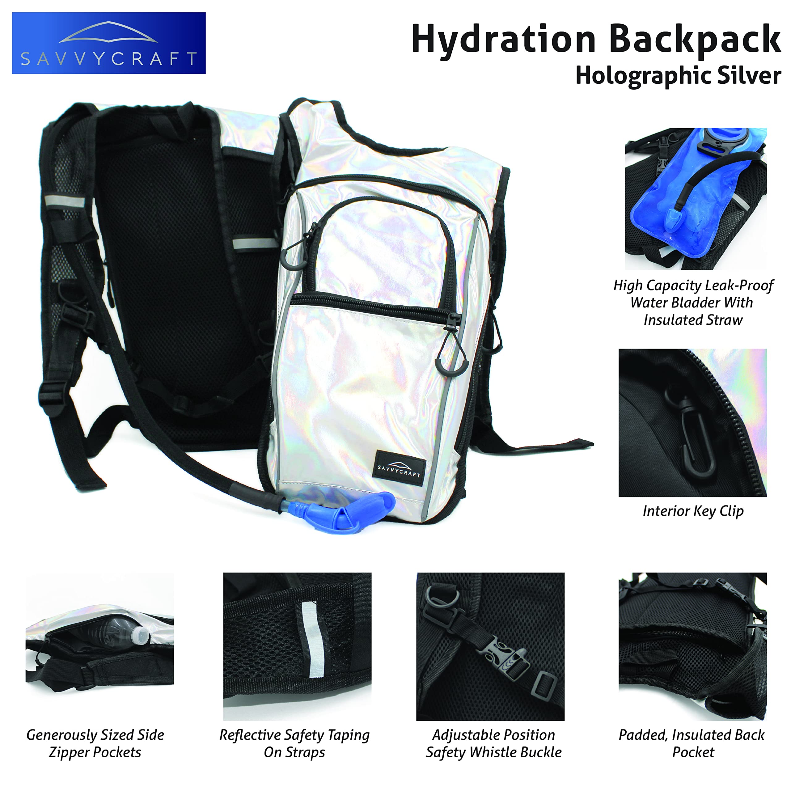 SavvyCraft Hydration Backpack with 2 Liter Water Reservoir, Lightweight Insulation Water Backpack Bladder Bag for Festivals, Biking, Cycling, Hiking, Running and Outdoor