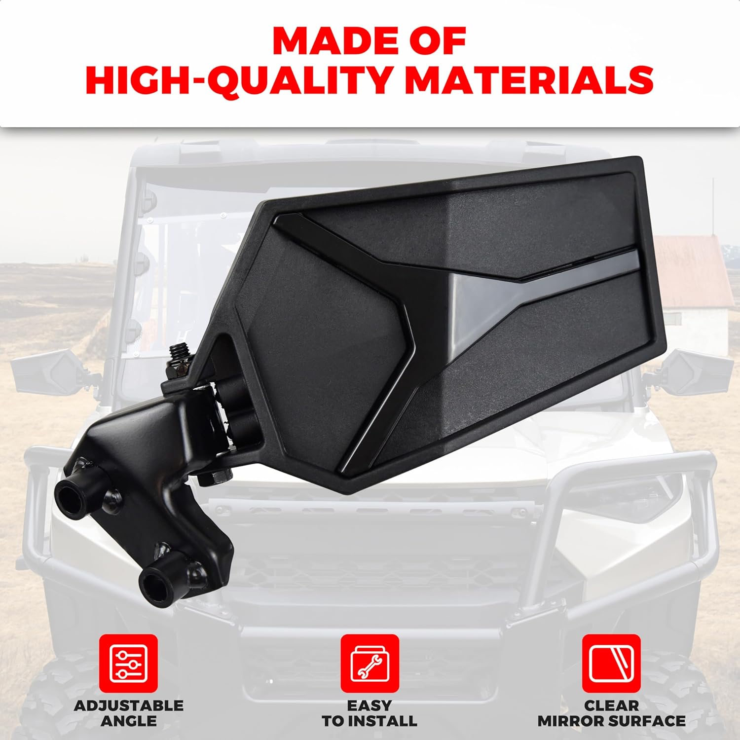 Adjustable Side View Mirrors for Polaris Ranger XP 1000 18-24, Rearview Side Mirrors Rear View Mirrors Folding Clear for Polaris Ranger XP 1000 / Crew XP 1000 2018-2024 Accessories