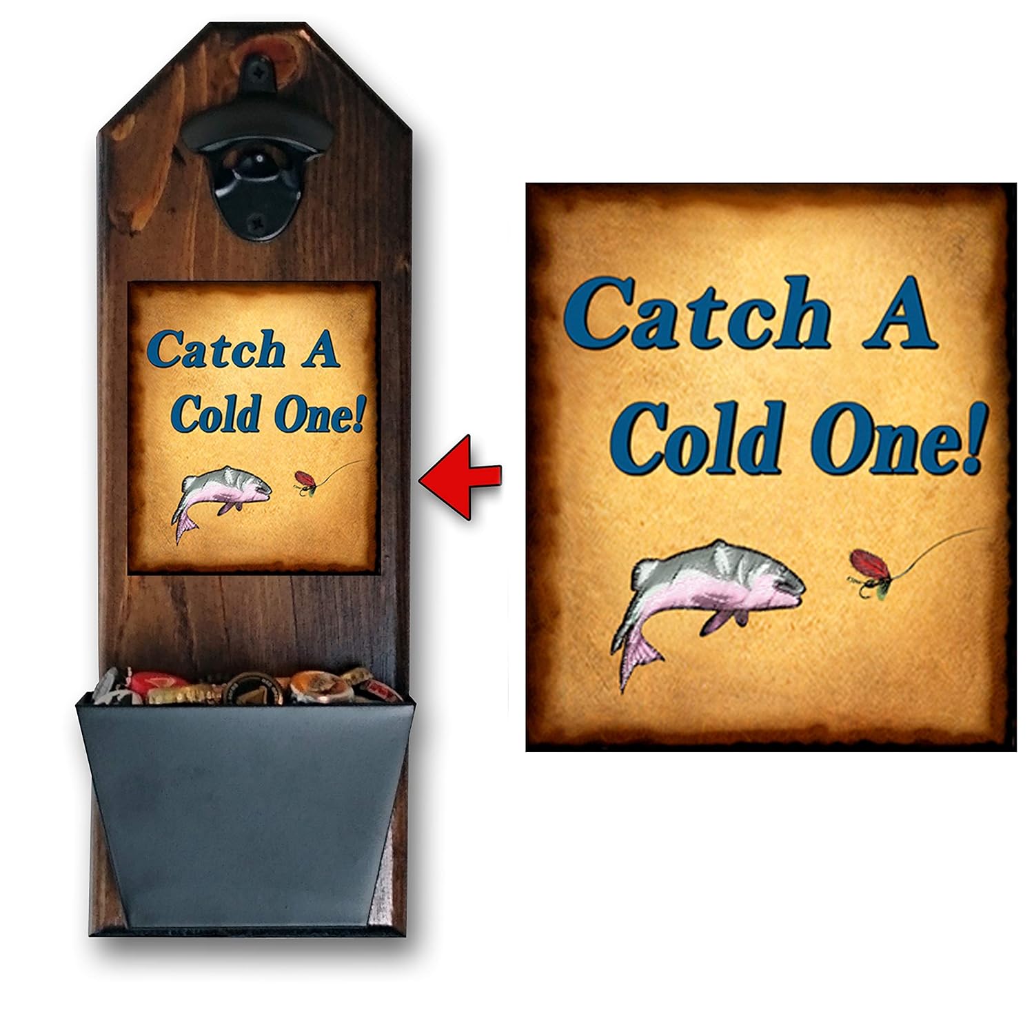 "Catch a Cold One" Bottle Opener and Cap Catcher, Wall