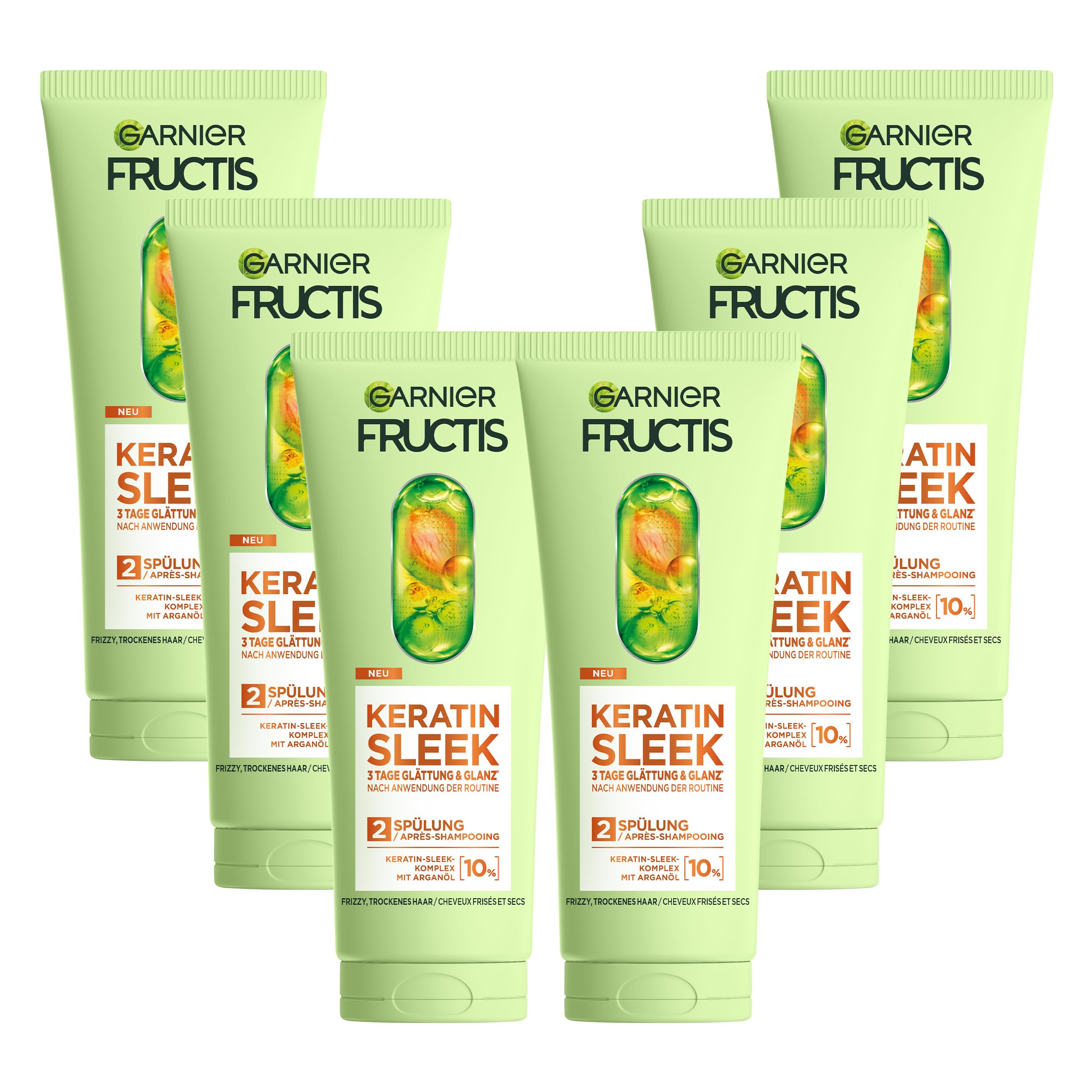Garnier Fructis Keratin Sleek Spülung mit Arganöl und Keratin-Komplex für trockenes und zu Frizz neigendes Haar, 6x200 ml
