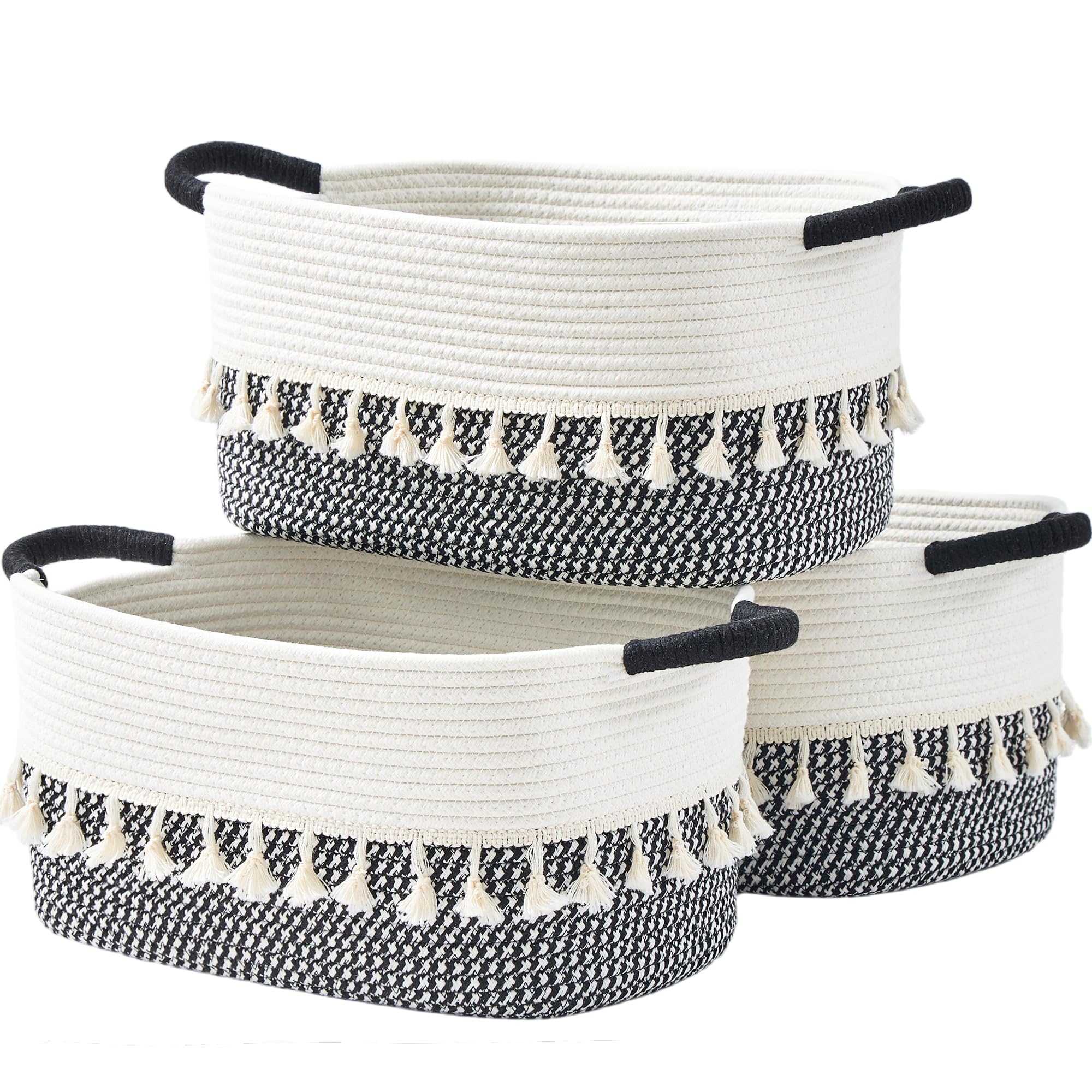 Storage Baskets for Shelves, 3 Pack Woven Cotton Rope Baskets