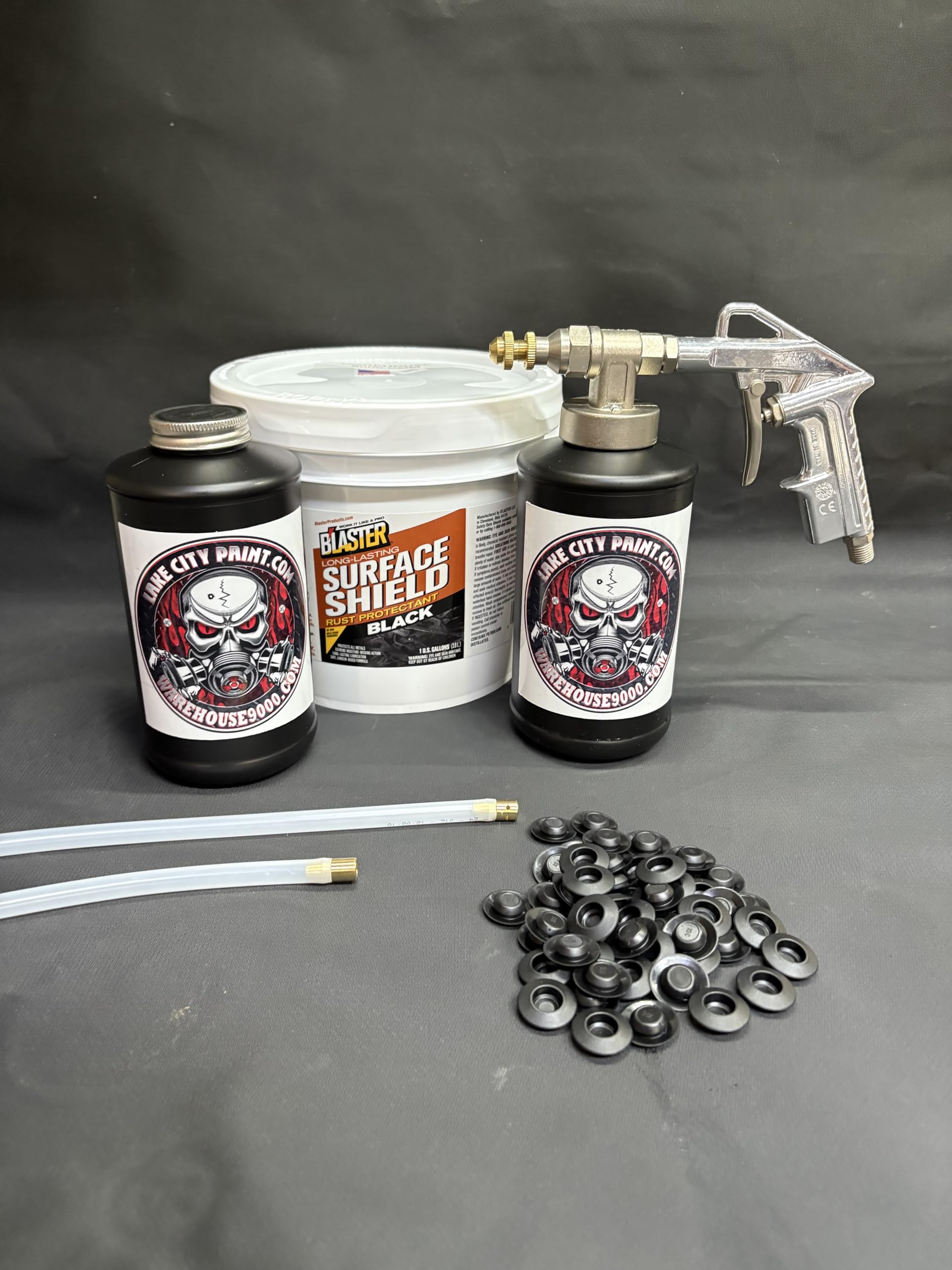 Gallon Black PB Blaster Surface Shield, with Pro Undercoating Gun, 2 Wands, 2 Quart Bottles, and 50 Rust Plugs