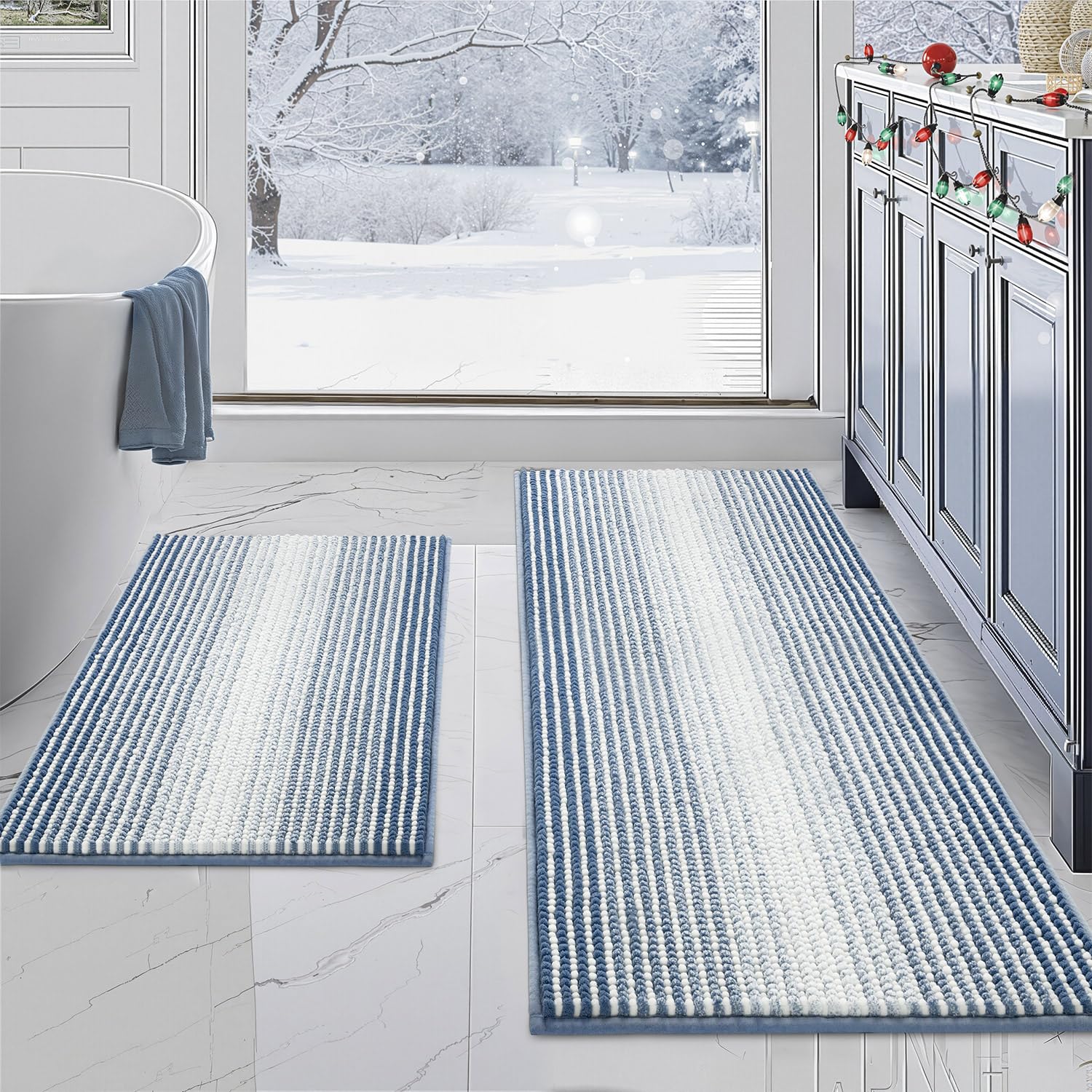 BSICPRO Bathroom Rugs and Mats Sets 2 Piece Thick Absorbent Chenille Non Slip Soft Shaggy Floor Mats Machine