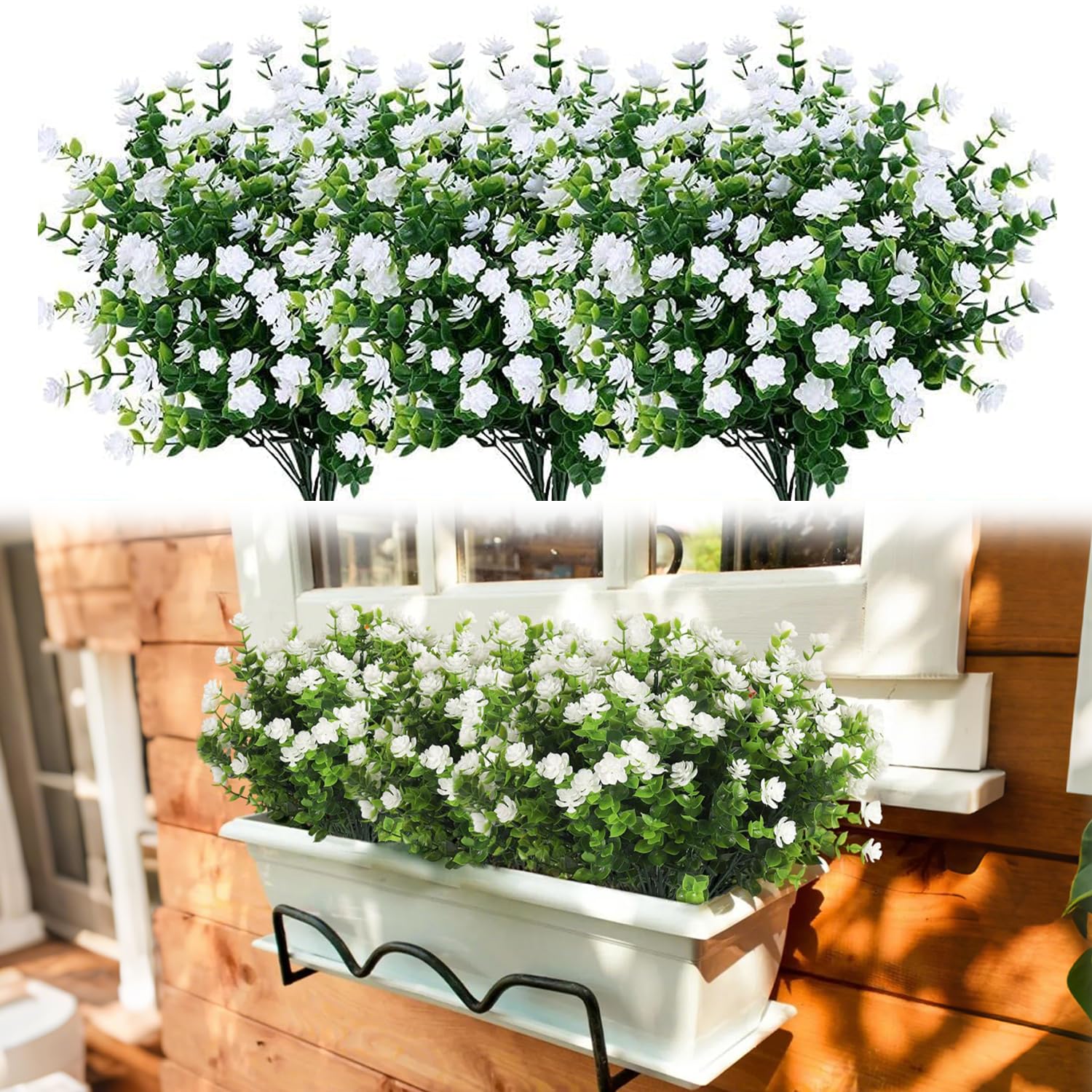 Norhogo 6 Bündel Kunstblumen für Außen, Plastik Blumenstrauß, Weiß, 35cm